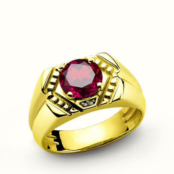 Ruby and Diamonds in 14k Yellow Gold Men's Ring