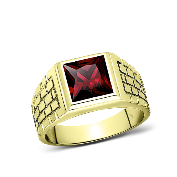 Red Ruby Wedding Band Ring in Solid 10K Yellow Gold