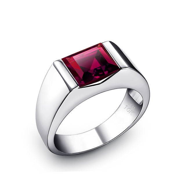 Ruby Ring for Man SOLID 10K White Gold Personalized Engagement Band Classic Jewelry Accessory