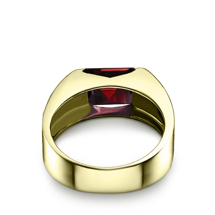 Men's 18k Gold Plated Silver Ruby Ring Simple Engagement Band Handcrafted Male Jewelry