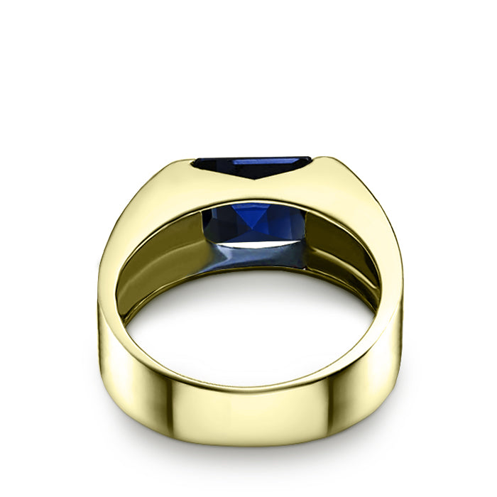 Square Stone Signet Ring in 18k Yellow Gold-Plated Solid Silver Blue Gemstone Virgo Jewelry