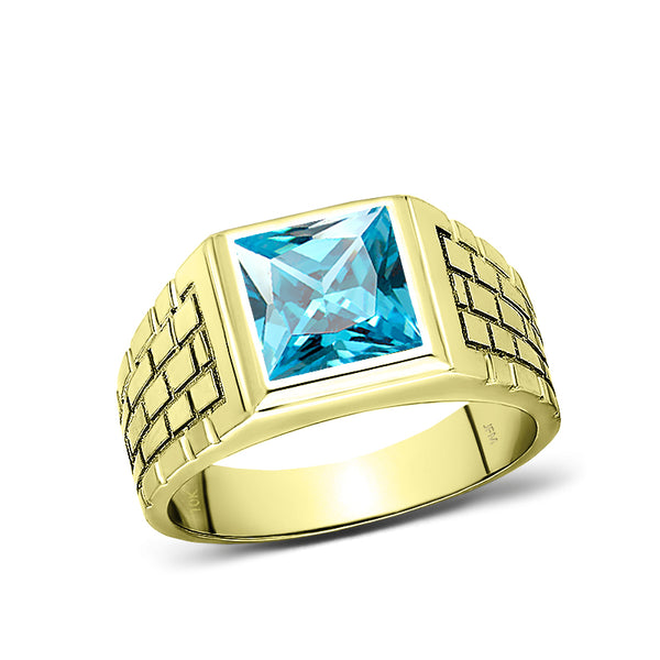 Gorgeous Blue Aquamarine 10K Yellow Gold Men's Ring