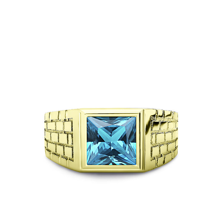 Gorgeous Blue Aquamarine 10K Yellow Gold Men's Ring