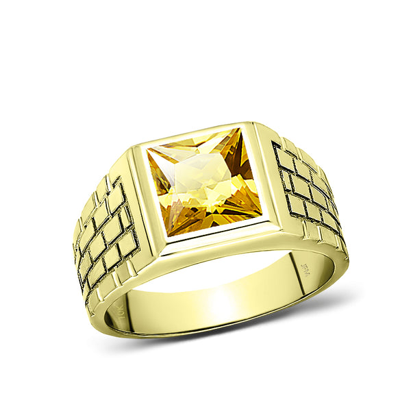 Yellow Citrine Gemstone Solid 10k Yellow Solid Gold Mens Ring