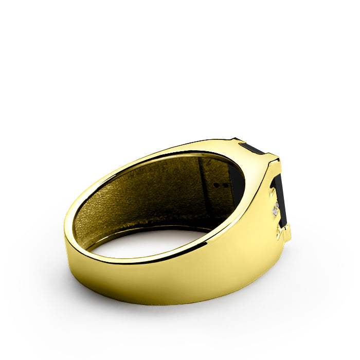 Mens Ring 18k Fine Solid Gold with Black Onyx and 2 DIAMOND Accents in All Sizes
