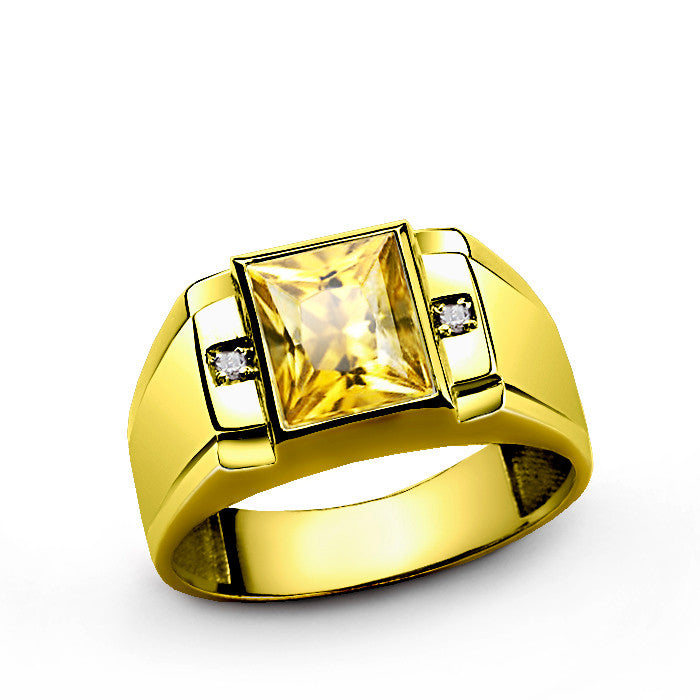 10k Yellow Gold Men's Ring with Citrine Gemstone and Natural Diamonds ...