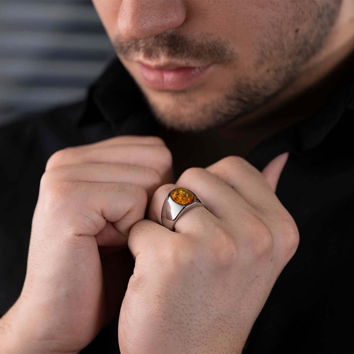 men's amber ring 925 silver