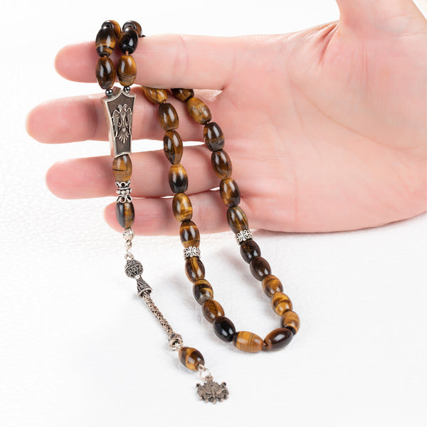 Turkish Islamic Rosary 8mm Tiger's eye 925 Silver Prayer Beads Muslim Gift for Him