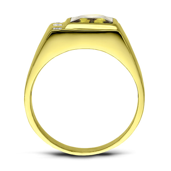 18K Gold Plated on 925 Solid Silver 3 Diamonds Mens Yellow Citrine Ring All Sz