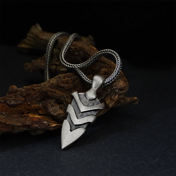 Arrow Tip Men's Necklace Spear Head Sterling Silver Pendant