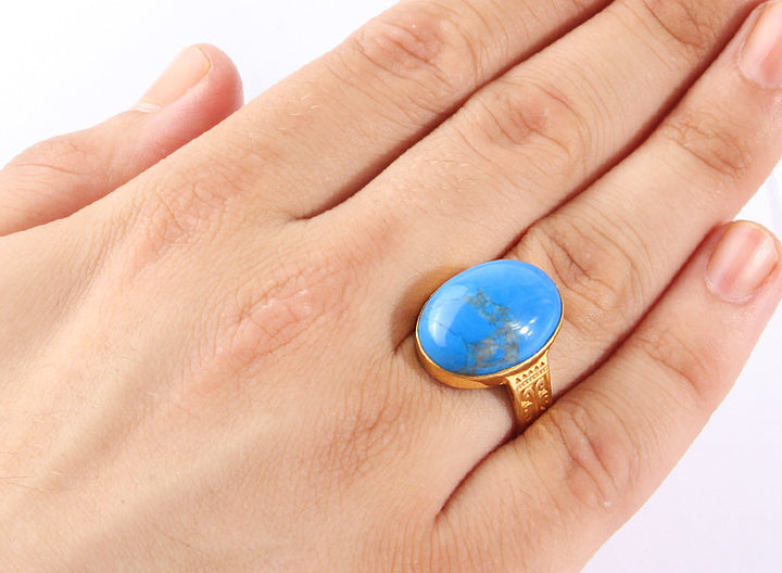 natural blue turquoise man ring in gold