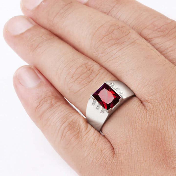 Silver Ring 8x10MM Gemstone & Diamonds Men's Fine Jewelry