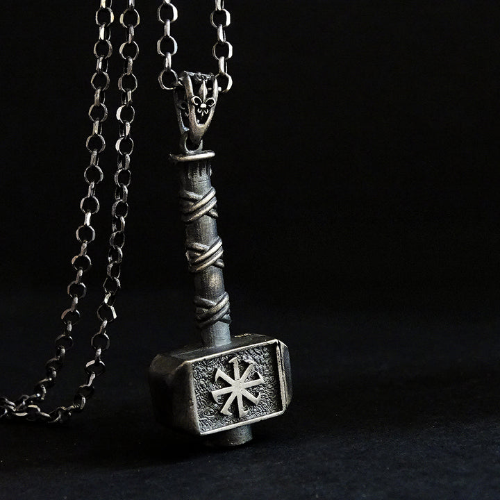 Silver Viking Warrior War Hammer Necklace Men's Weapon Pendant