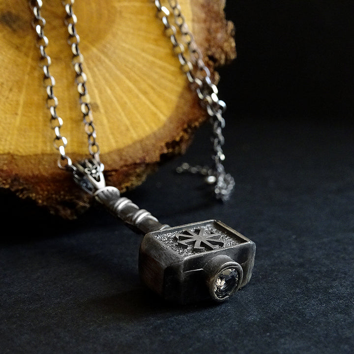 Silver Viking Warrior War Hammer Necklace Men's Weapon Pendant