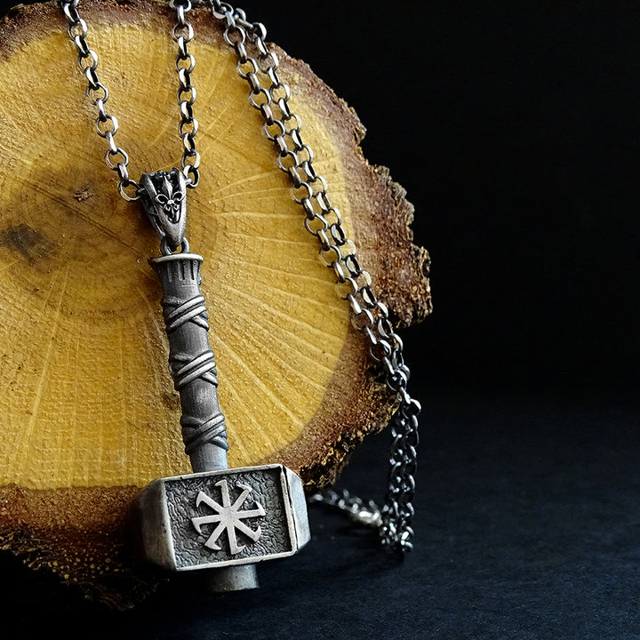 Silver Viking Warrior War Hammer Necklace Men's Weapon Pendant