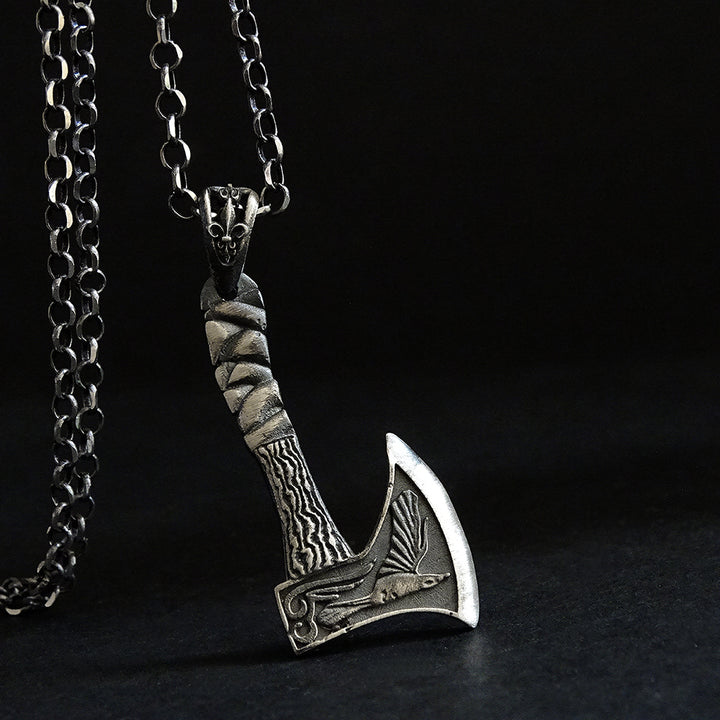 Silver Viking War Axe Necklace Scandinavian Warrior Men's Weapon Pendant