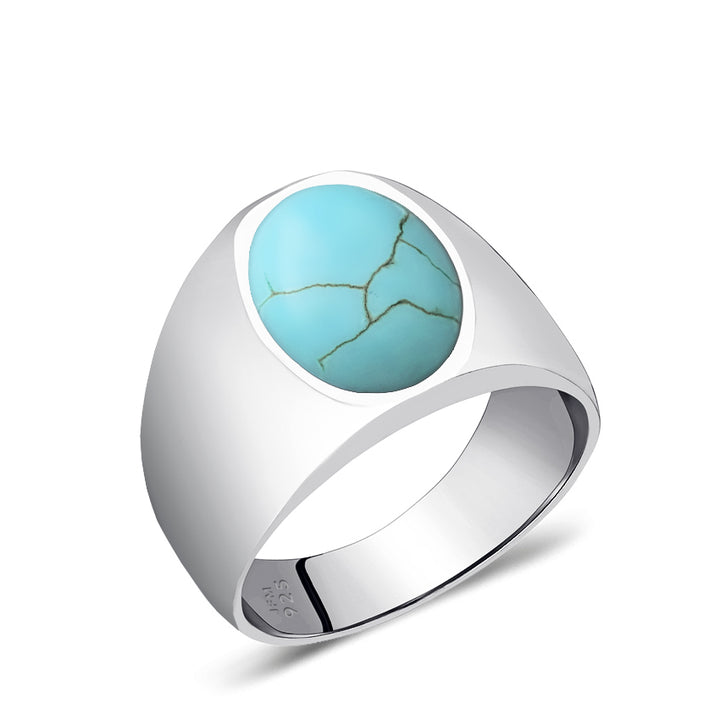 simple Sterling Silver Signet Ring with Genuine Turquoise