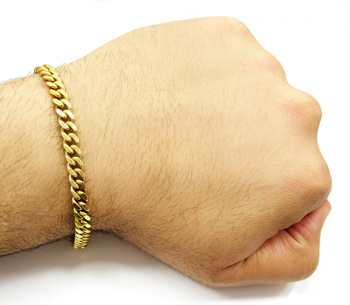 7mm Mens 18k Gold Plated Sterling Silver Heavy Cuban Chain Link Bracelet 9 inch
