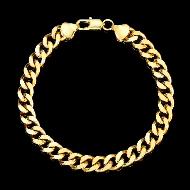 7mm Mens 18k Gold Plated Sterling Silver Heavy Cuban Chain Link Bracelet 9 inch