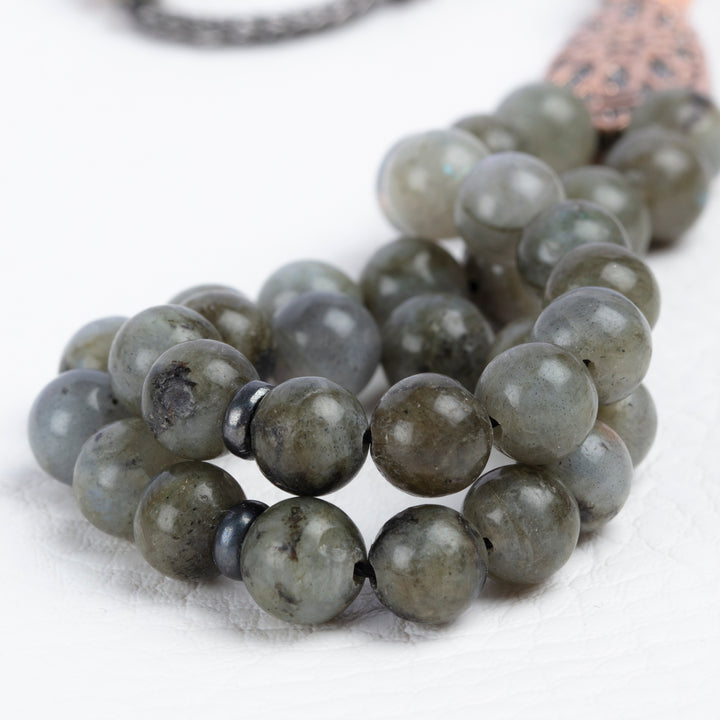 Labradorite Worry Beads Natural Gray Gemstones with 925 Silver Islamic 33 Tasbih