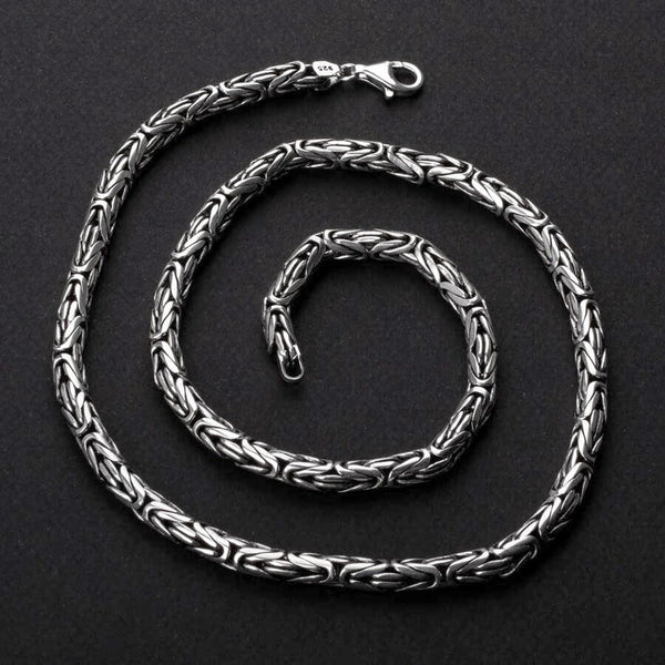 925 Sterling Silver Men's King Byzantine Round Chain Necklace 7mm 170GR 24 Inch