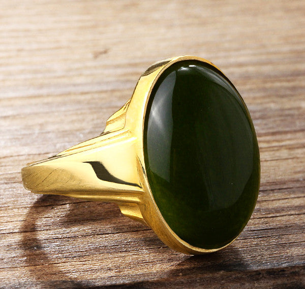 Agate Men's Ring in 10k Yellow Gold, Men's Statement Ring