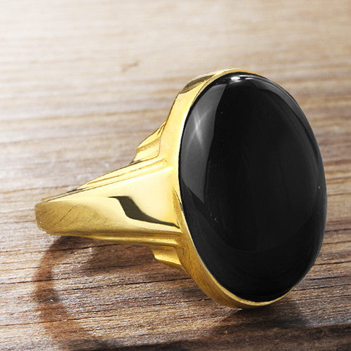 14k Gold Men's Ring with Black Onyx, Artdeco Statement Ring for men