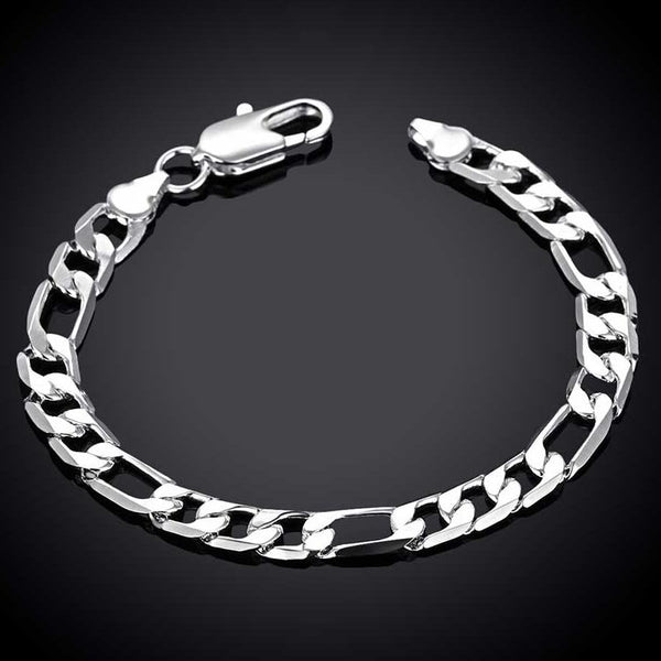 7mm Mens Real Solid 925 Sterling Silver Heavy Figaro Chain Link Bracelet 8 inch