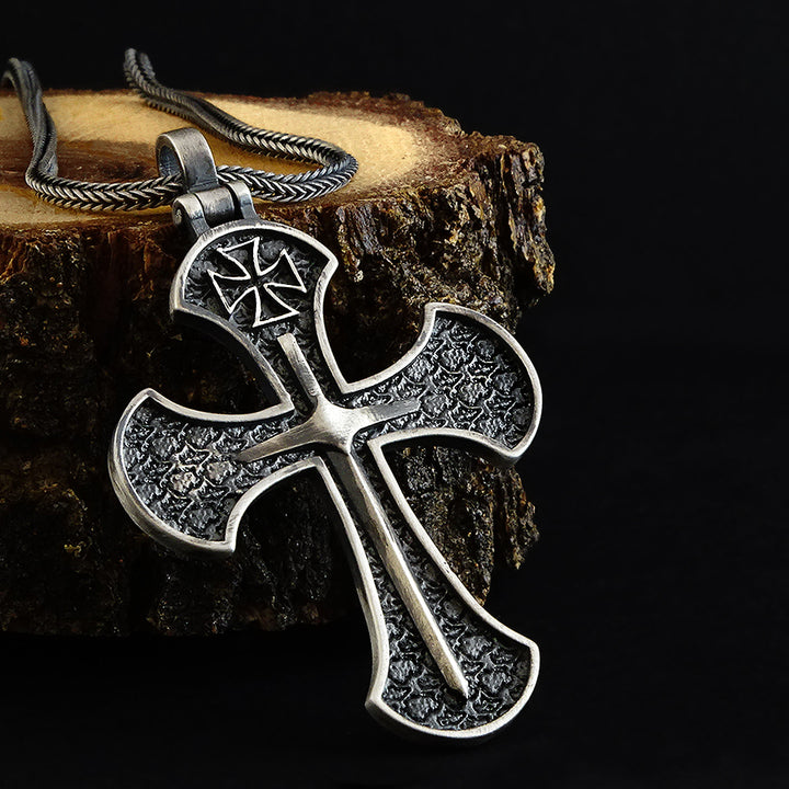 Templar Knights Sword 925 Sterling Silver Cross Pendant Necklace Charm