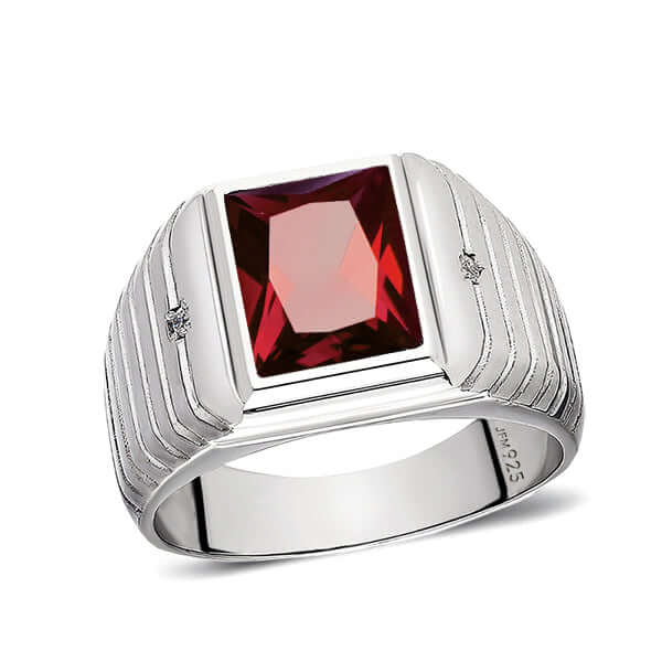 Elegant Men's Ring 925K Solid Sterling Silver & Gemstone ruby