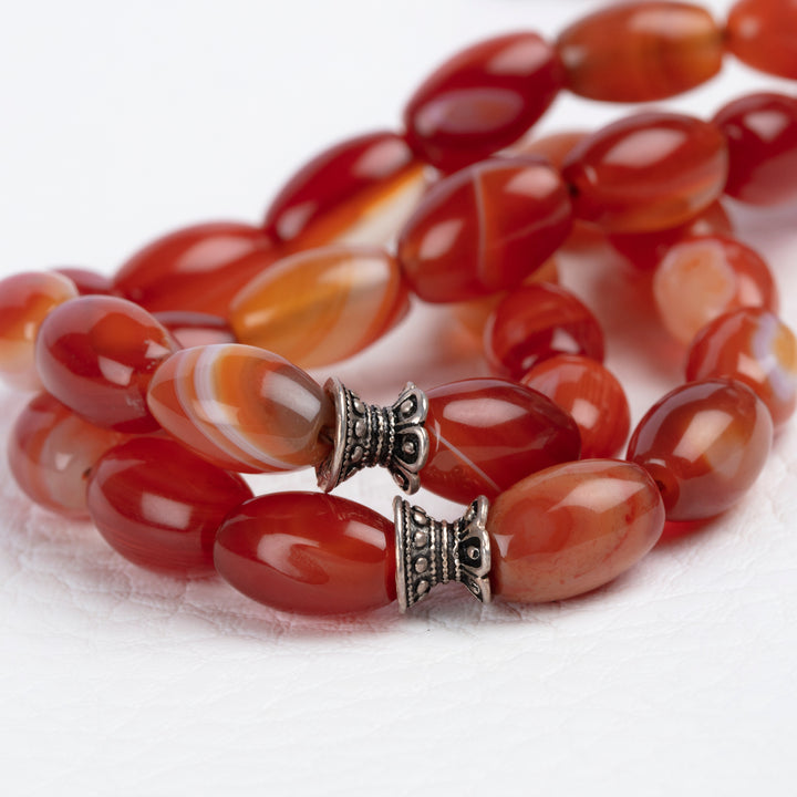 Red Tasbih 33 Prayer Beads Oval Carnelian with 925 Silver Rosary Gift for Man