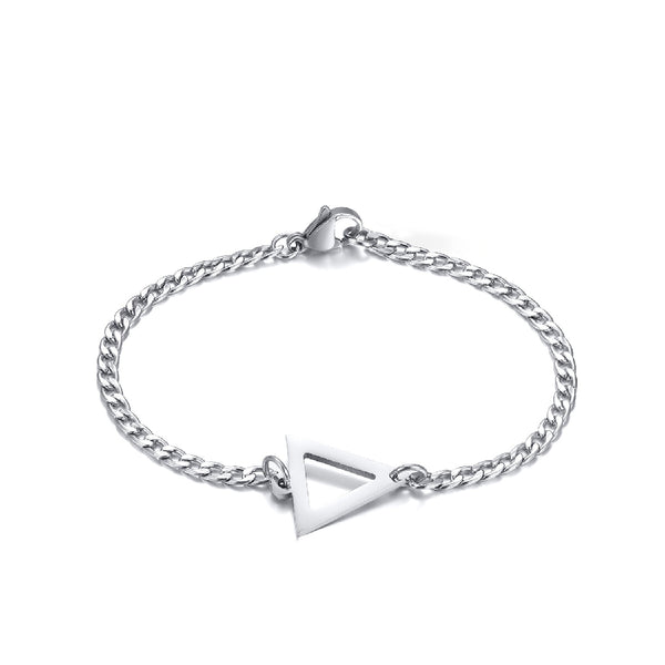 Geometric Men's Bracelet Triangle on Curb Chain Sterling Silver