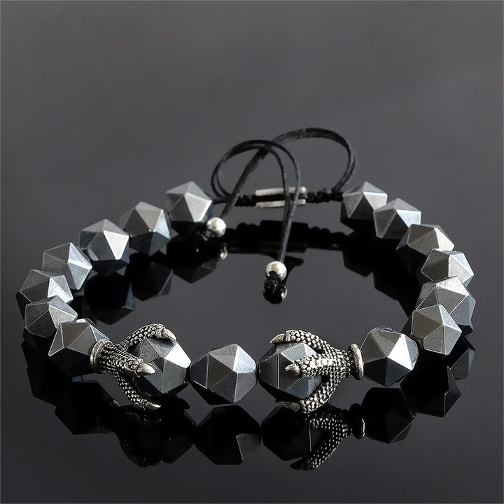 Men's Bracelet 8mm Titanium Hematite Nugget Beads with 925 Silver Dragon Claw Beads
