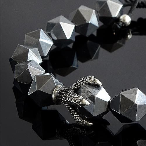 Men's Bracelet 8mm Titanium Hematite Nugget Beads with 925 Silver Dragon Claw Beads