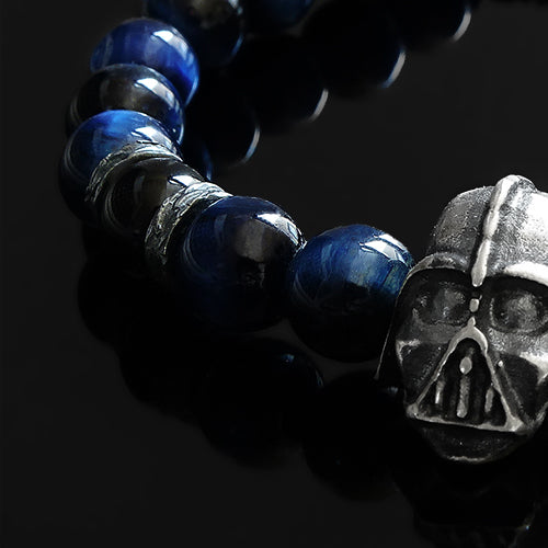 Tiger's Eye Bracelet for Man with 925 Sterling Silver Darth Vader