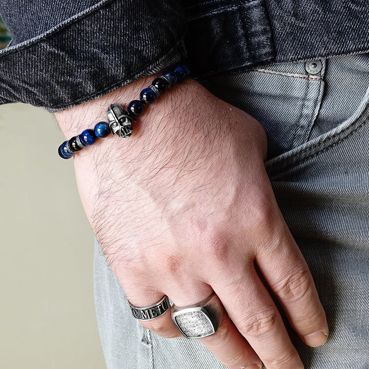 Tiger's Eye Bracelet for Man with 925 Sterling Silver Darth Vader