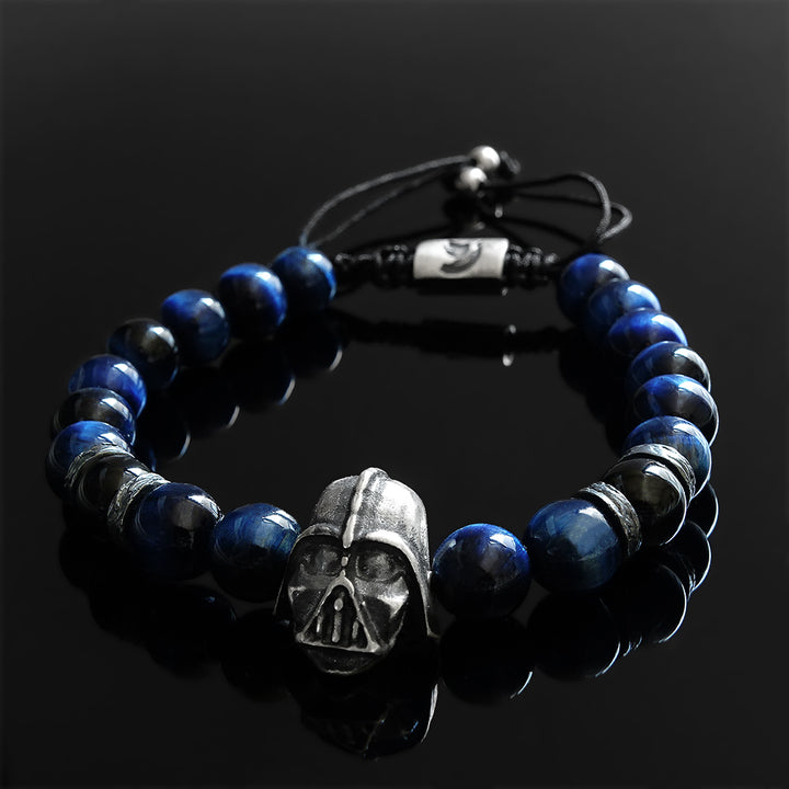 Tiger's Eye Bracelet for Man with 925 Sterling Silver Darth Vader