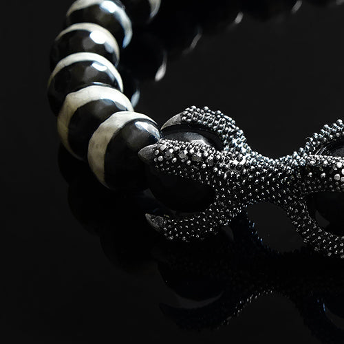 Men's Black Bracelet Gift for BF 8mm Natural Onyx Beads with Solid Silver Dragon Claw
