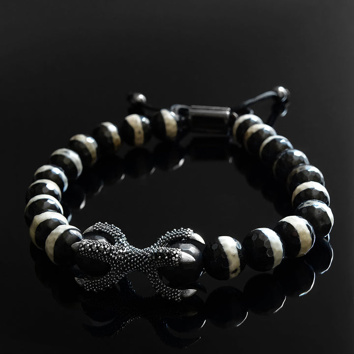 Men's Black Bracelet Gift for BF 8mm Natural Onyx Beads with Solid Silver Dragon Claw