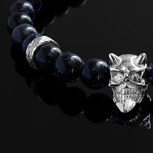 Blue Sandstone Wristband for Man 925 Silver Devil Bracelet Gift for Him