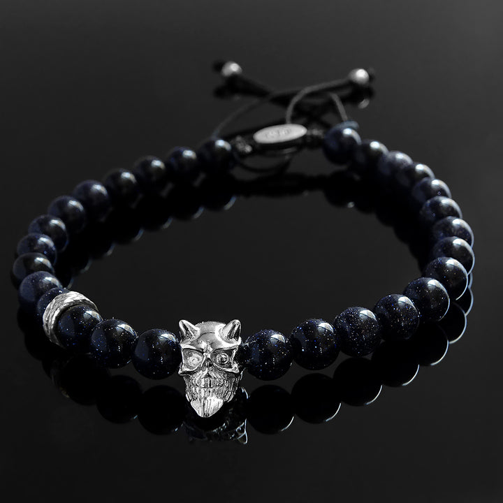 Blue Sandstone Wristband for Man 925 Silver Devil Bracelet Gift for Him