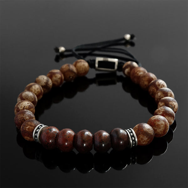 Boho Style Men's Bracelet Tibetan Agate and Red Jasper Meditation Yoga Gift for Man