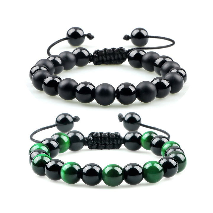 2pcs/set Beaded Men's Bracelet Natural Black Onyx & Tiger Eye | JFM