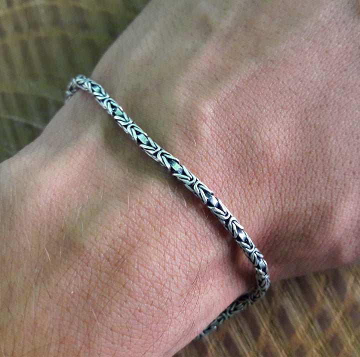 Sterling Silver Mens Heavy Solid Square Byzantine Chunky Bracelet Chain 8 inch