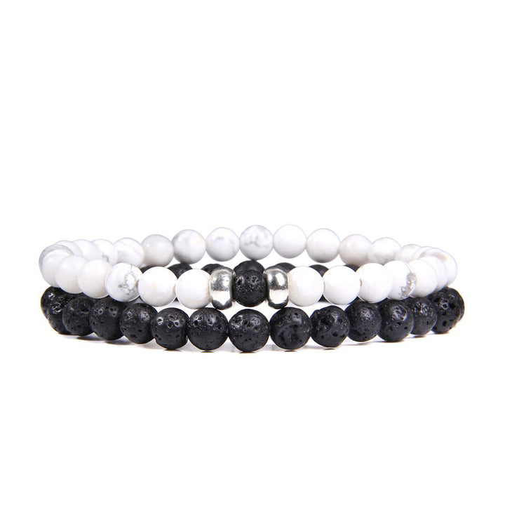 Men's Minimalistic Beaded Bracelet Set Natural Gemstones & Black Lava | JFM