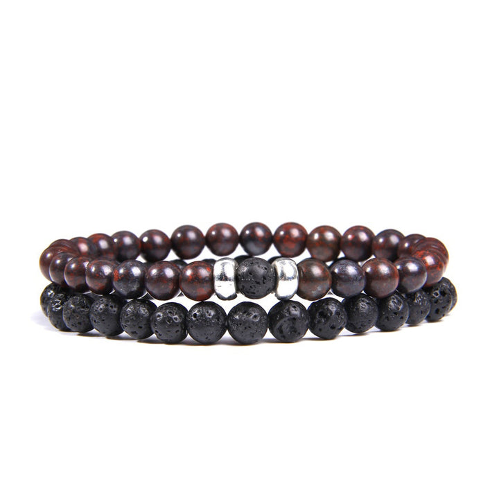 Men's Minimalistic Beaded Bracelet Set Natural Gemstones & Black Lava | JFM