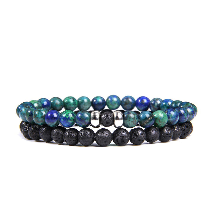 Men's Minimalistic Beaded Bracelet Set Natural Gemstones & Black Lava | JFM