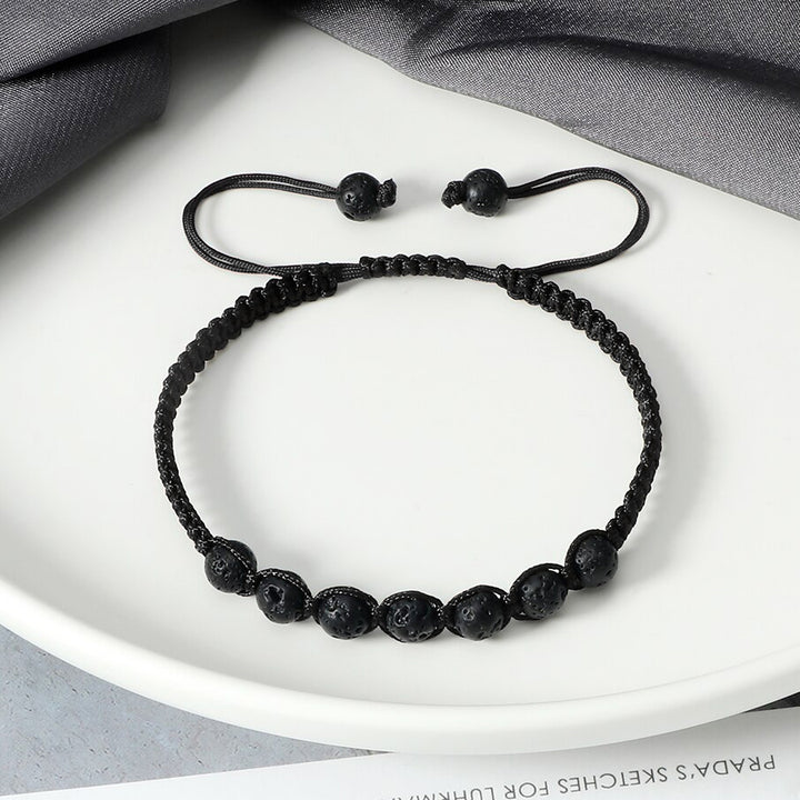 Macrame Bracelet Set Black Lava Rock Handmade Men's Wrist Accessory| JFM