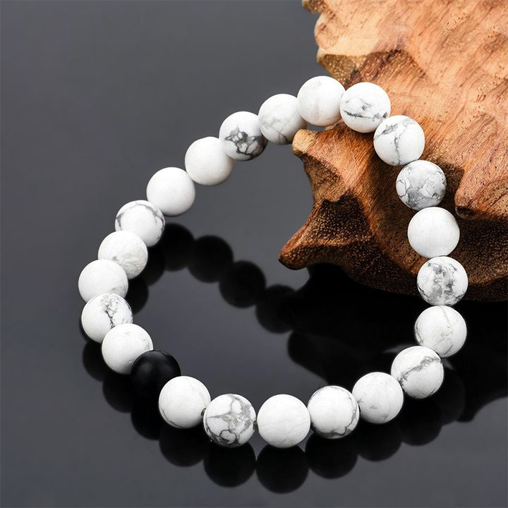 Mens Onyx Bracelet Stack with White Howlite Stone Beads Gift for Him | JFM