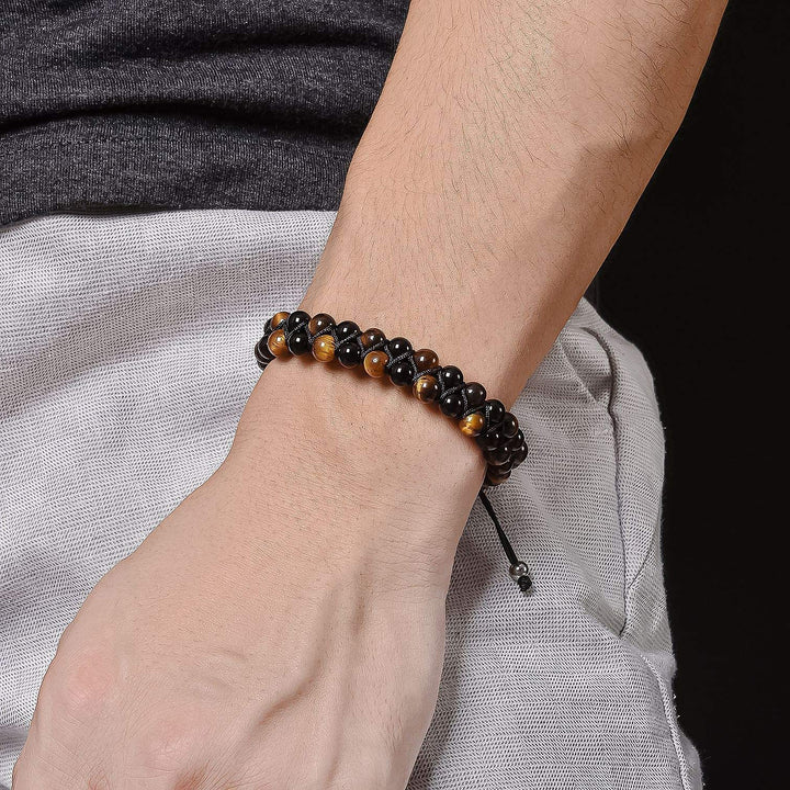 Men's Woven Bead Bracelet Double Layer 6 mm Natural Stones | JFM